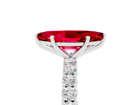 White gold Marquise Cut Diamond Pavé Band Solitaire Ring with Prong Setting_5