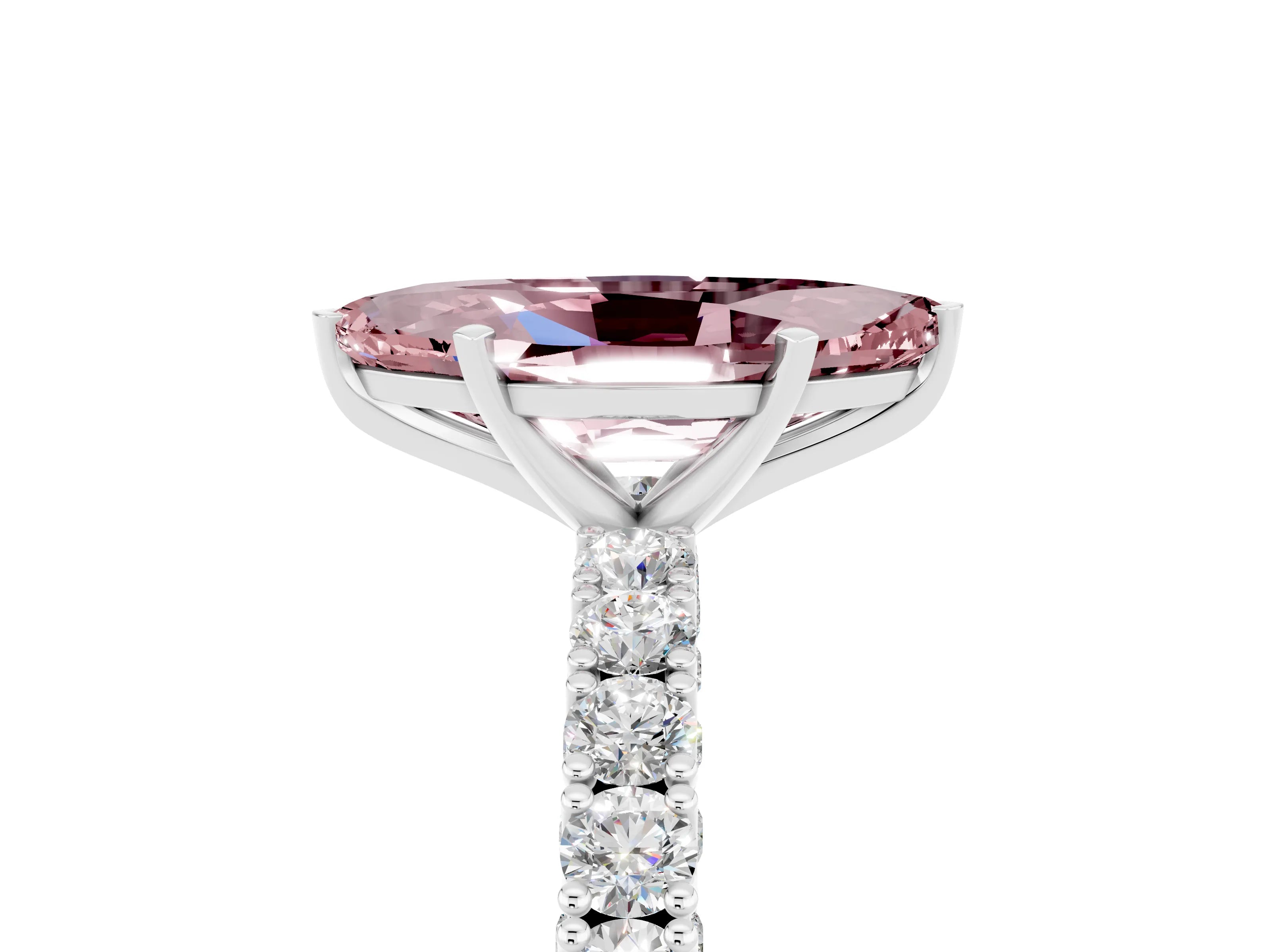 White gold Marquise Cut Diamond Pavé Band Solitaire Ring with Prong Setting_5