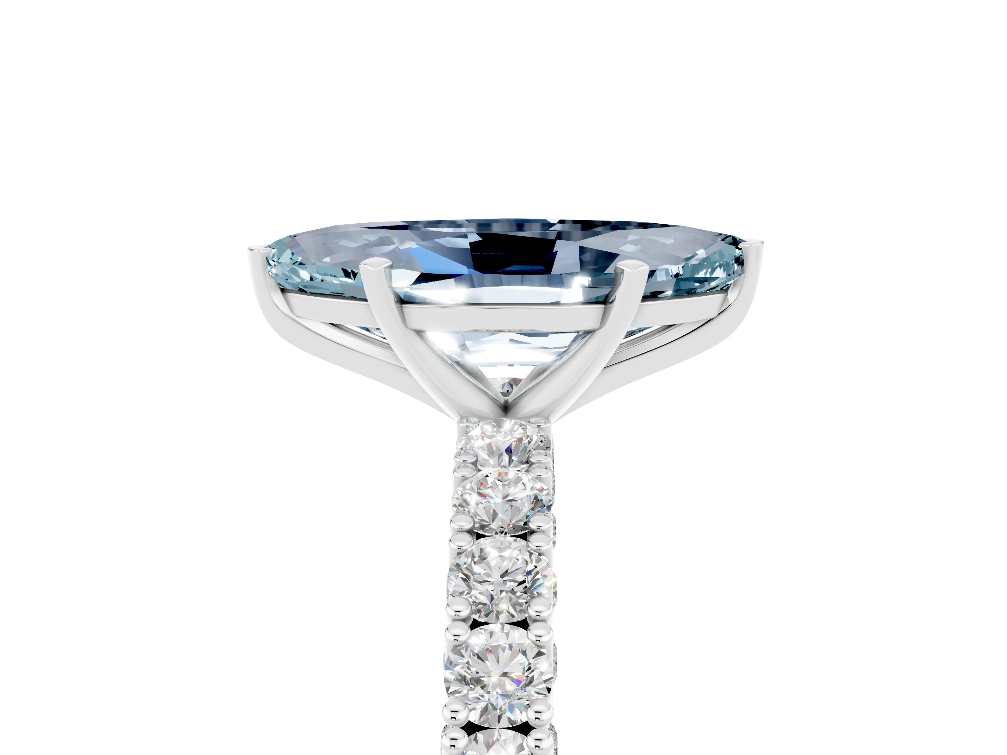 White gold Marquise Cut Diamond Pavé Band Solitaire Ring with Prong Setting_5
