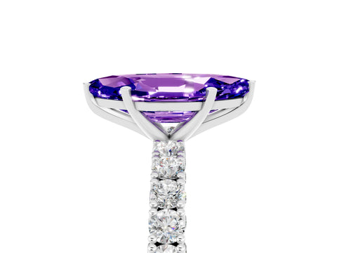 White gold Marquise Cut Diamond Pavé Band Solitaire Ring with Prong Setting_5