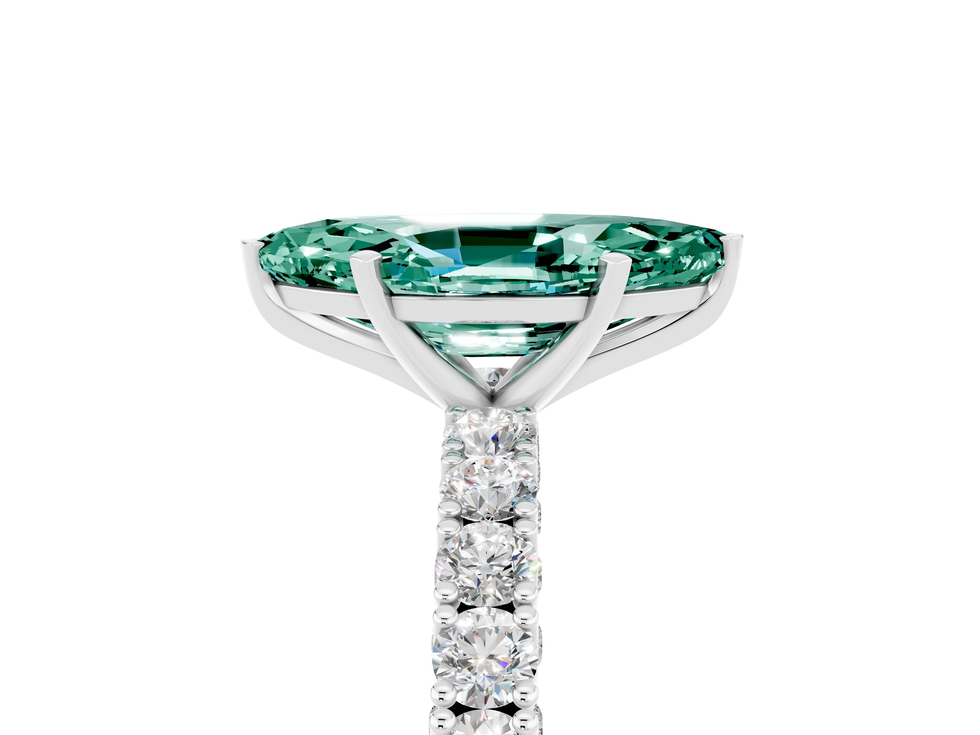 White gold Marquise Cut Diamond Pavé Band Solitaire Ring with Prong Setting_5