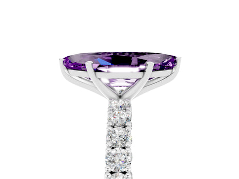 White gold Marquise Cut Diamond Pavé Band Solitaire Ring with Prong Setting_5