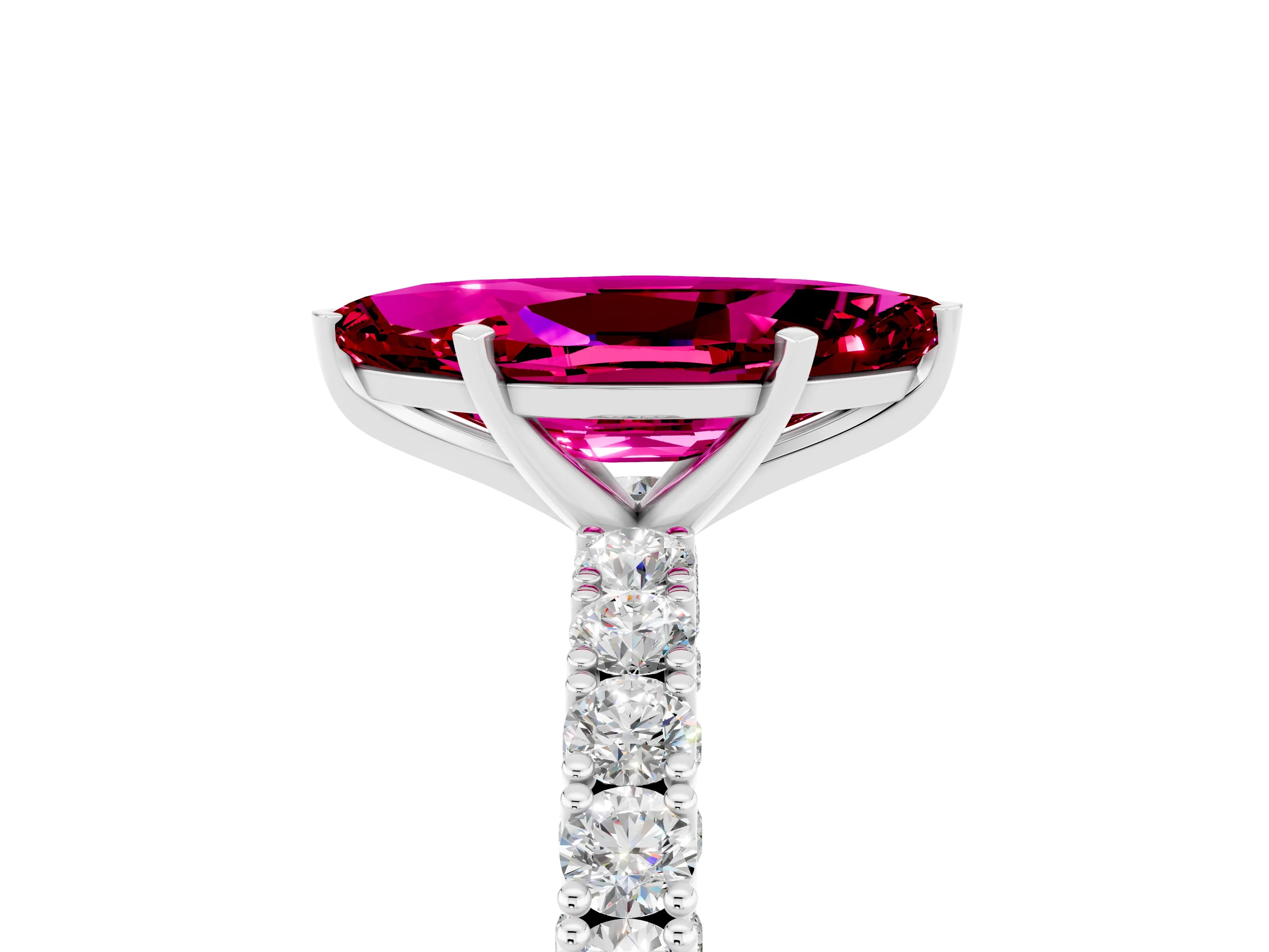 White gold Marquise Cut Diamond Pavé Band Solitaire Ring with Prong Setting_5