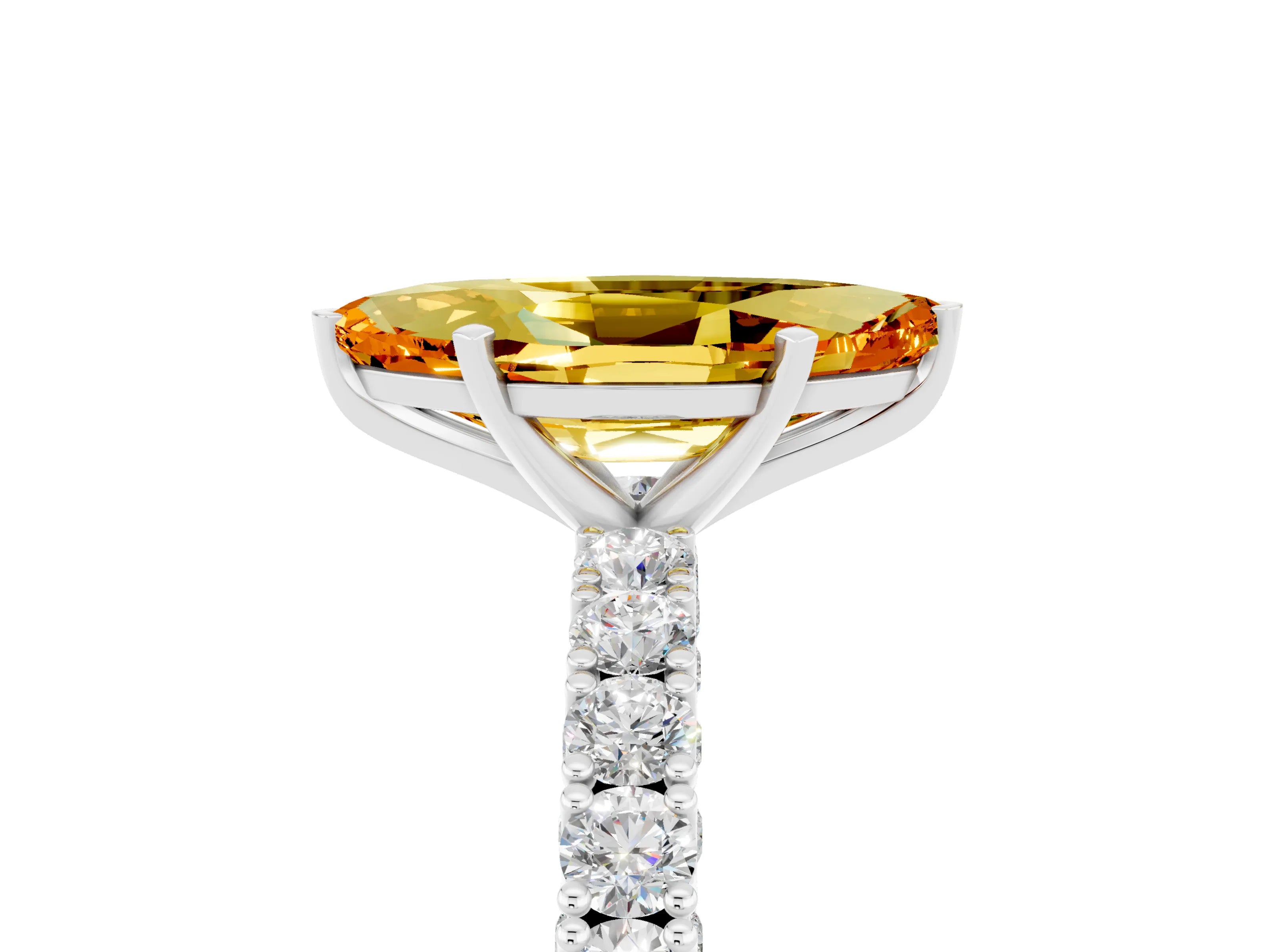 White gold Marquise Cut Diamond Pavé Band Solitaire Ring with Prong Setting_5