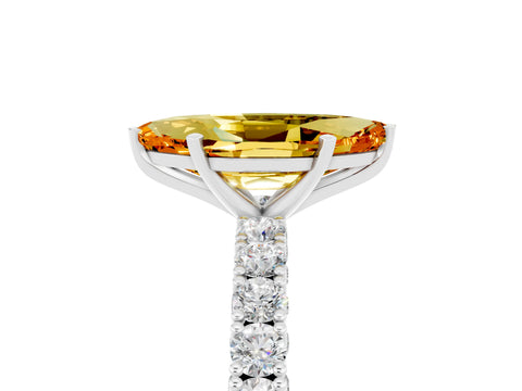 White gold Marquise Cut Diamond Pavé Band Solitaire Ring with Prong Setting_5