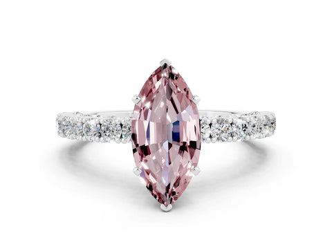 White gold Marquise Cut Diamond Pavé Band Solitaire Ring with Prong Setting