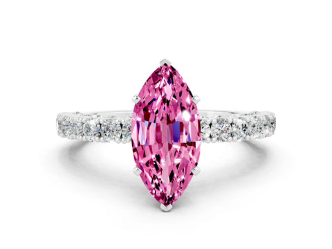 White gold Marquise Cut Diamond Pavé Band Solitaire Ring with Prong Setting