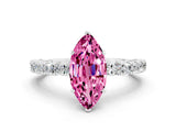 White gold Marquise Cut Diamond Pavé Band Solitaire Ring with Prong Setting