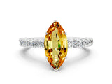 White gold Marquise Cut Diamond Pavé Band Solitaire Ring with Prong Setting