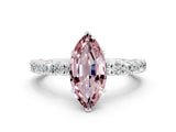 White gold Marquise Cut Diamond Pavé Band Solitaire Ring with Prong Setting