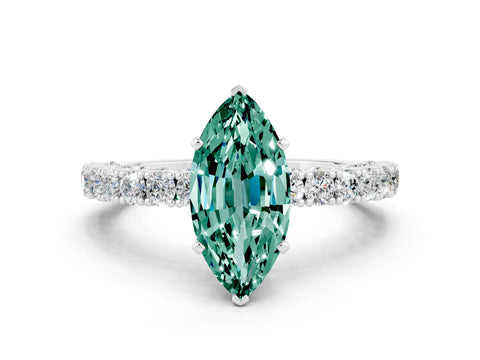 White gold Marquise Cut Diamond Pavé Band Solitaire Ring with Prong Setting