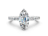 White gold Marquise Cut Diamond Pavé Band Solitaire Ring with Prong Setting