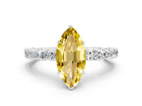 White gold Marquise Cut Diamond Pavé Band Solitaire Ring with Prong Setting