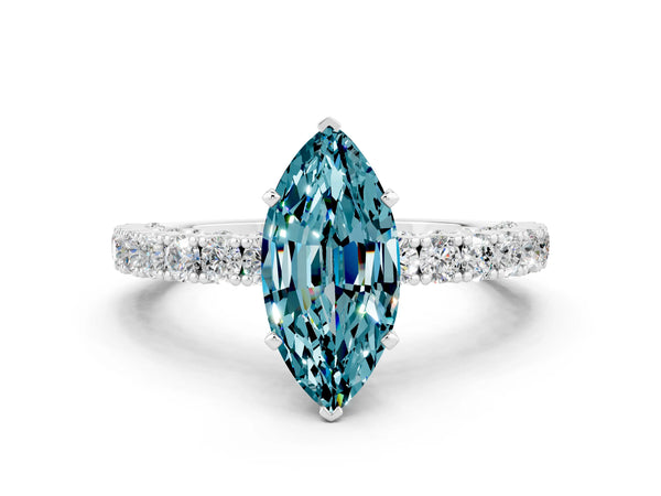 Platinum Marquise Cut Diamond Pavé Band Solitaire Ring with Prong Setting