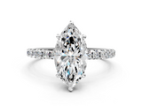White gold Marquise Cut Diamond Pavé Band Solitaire with Four-Prong Setting_3