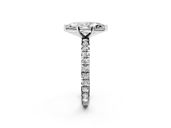 White gold Marquise Cut Diamond Pavé Band with Four-Prong Setting