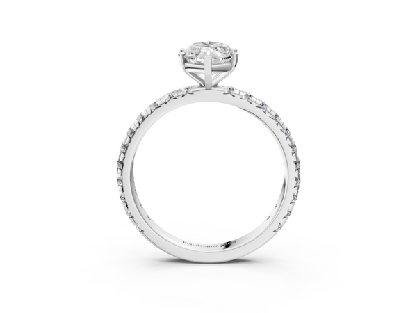 White gold Marquise Cut Diamond Pavé Band with Four-Prong Setting