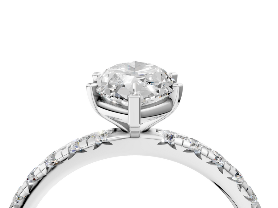 White gold Marquise Cut Diamond Pavé Band with Four-Prong Setting