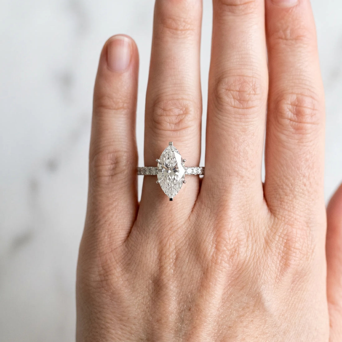 White gold Marquise Cut Diamond Pavé Band with Four-Prong Setting_94