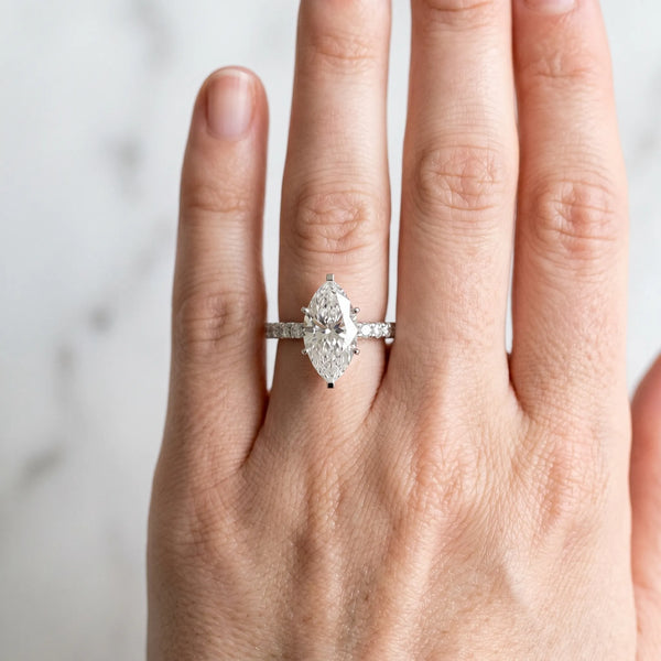 White gold Marquise Cut Diamond Pavé Band with Four-Prong Setting