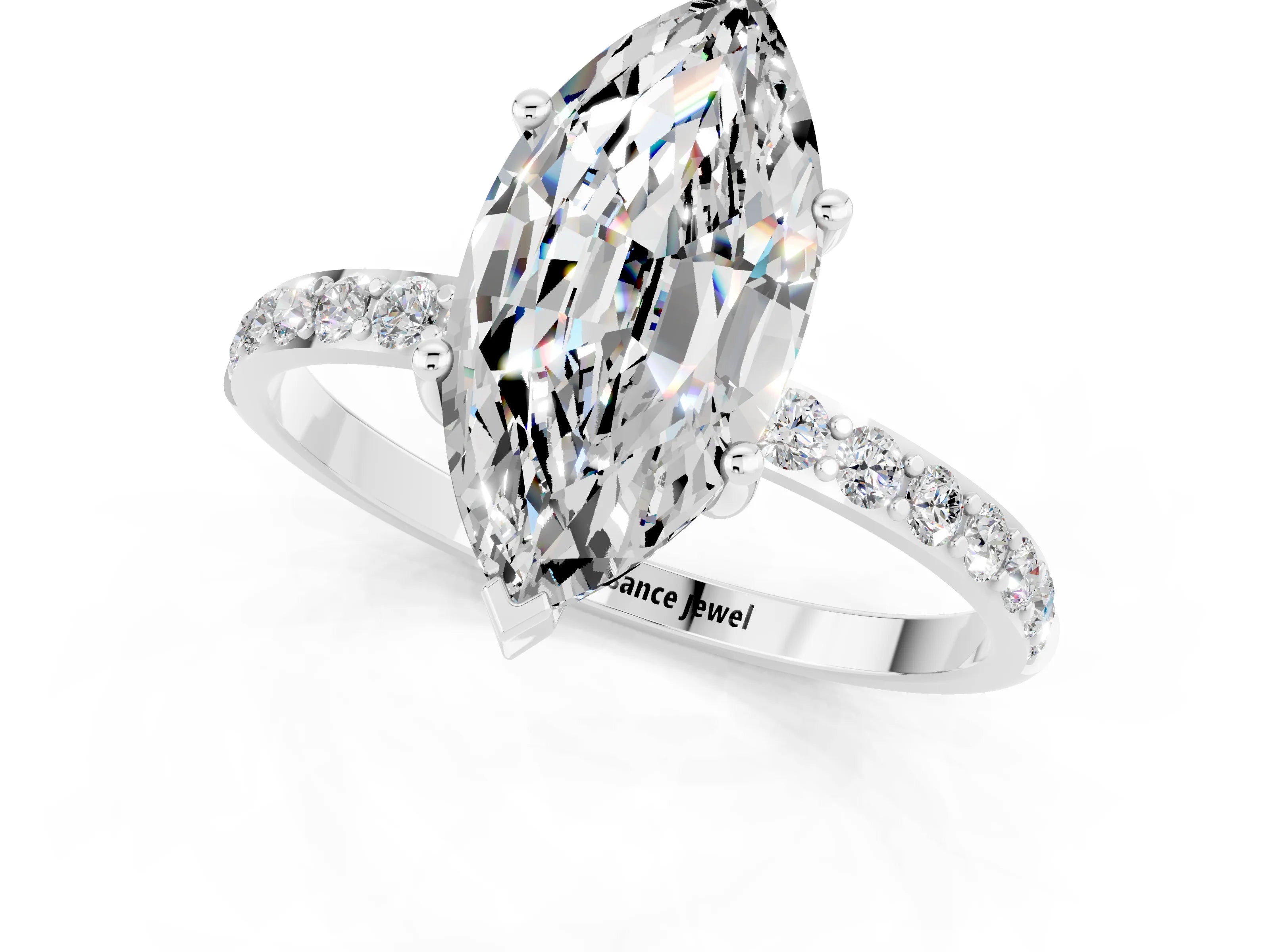 White gold Marquise Cut Diamond Pavé Band with Six-Prong Setting_1