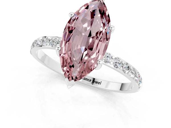White gold Marquise Cut Diamond Pavé Band with Six-Prong Setting