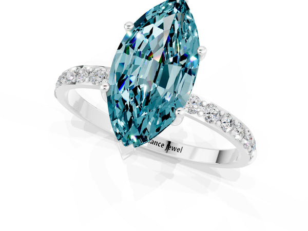 Silver Marquise Cut Diamond Pavé Band with Six-Prong Setting