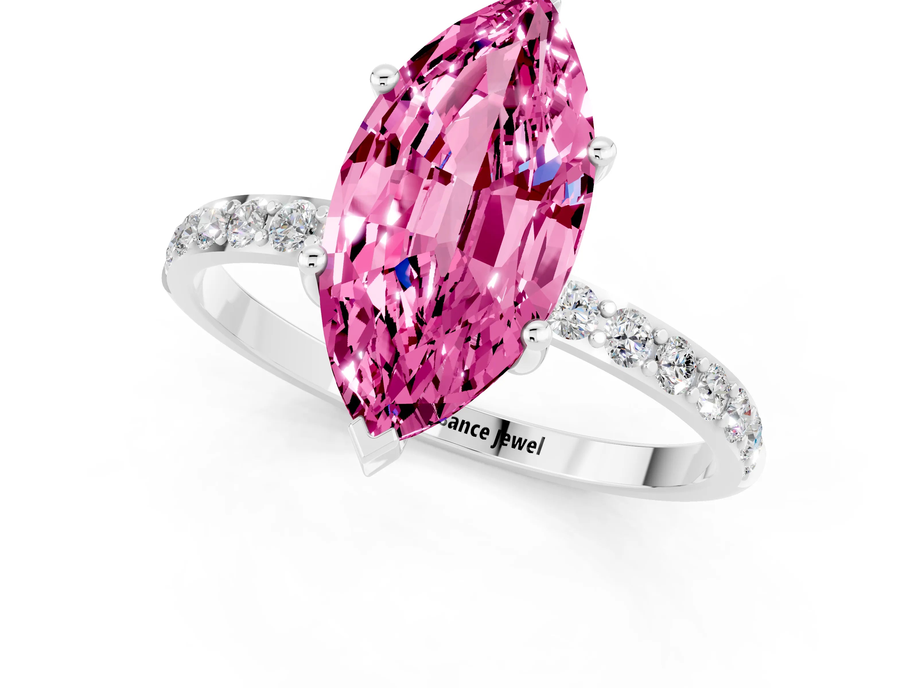 White gold Marquise Cut Diamond Pavé Band with Six-Prong Setting_1