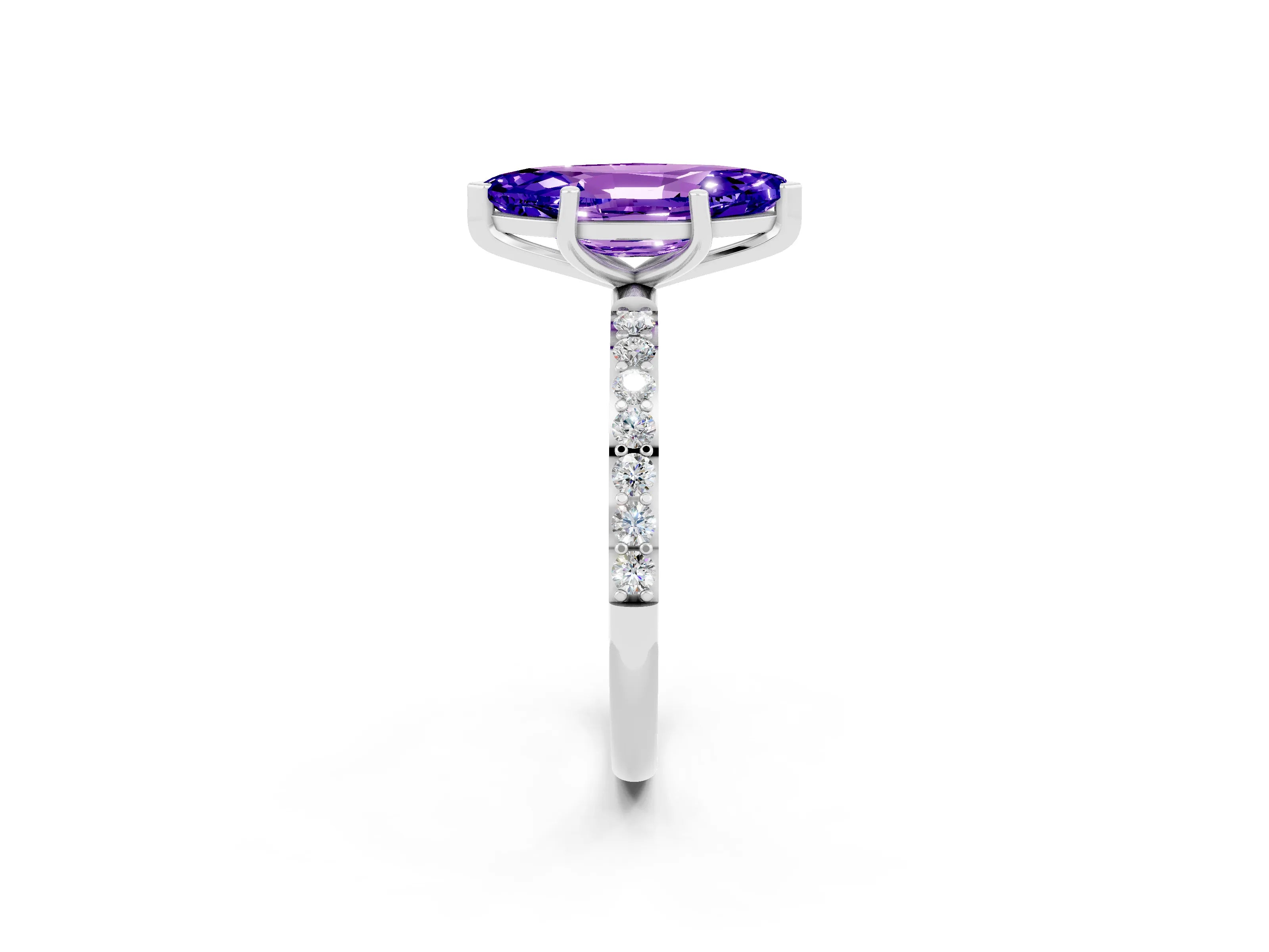 White gold Marquise Cut Diamond Pavé Band with Six-Prong Setting_2