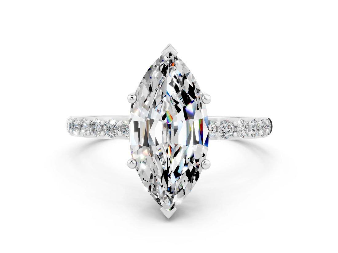 White gold Marquise Cut Diamond Pavé Band with Six-Prong Setting