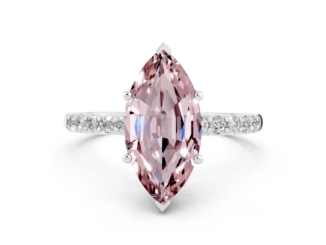 White gold Marquise Cut Diamond Pavé Band with Six-Prong Setting