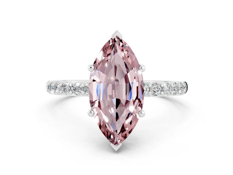 White gold Marquise Cut Diamond Pavé Band with Six-Prong Setting