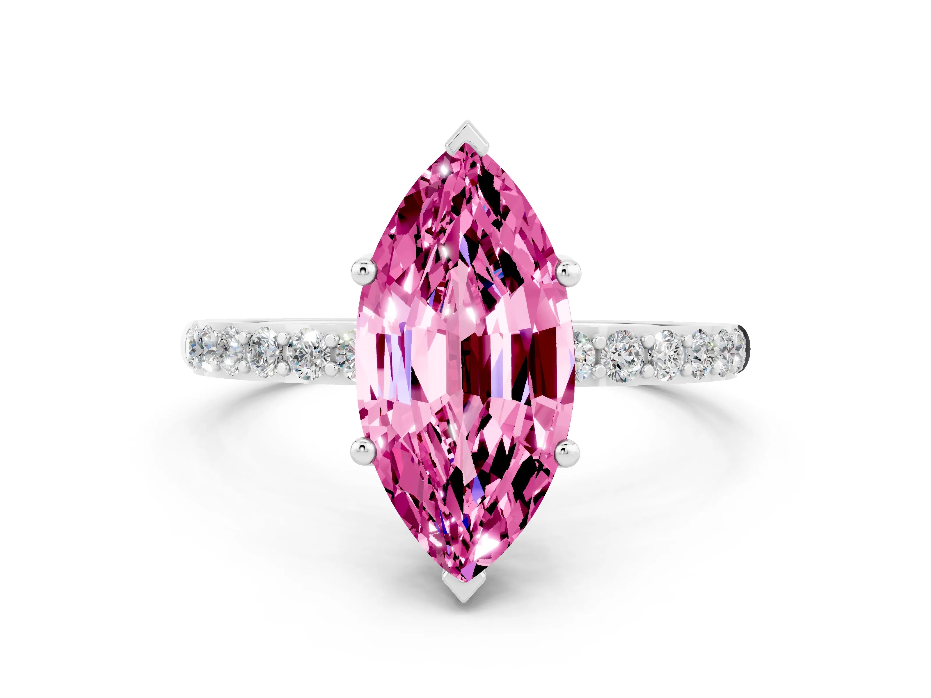 White gold Marquise Cut Diamond Pavé Band with Six-Prong Setting