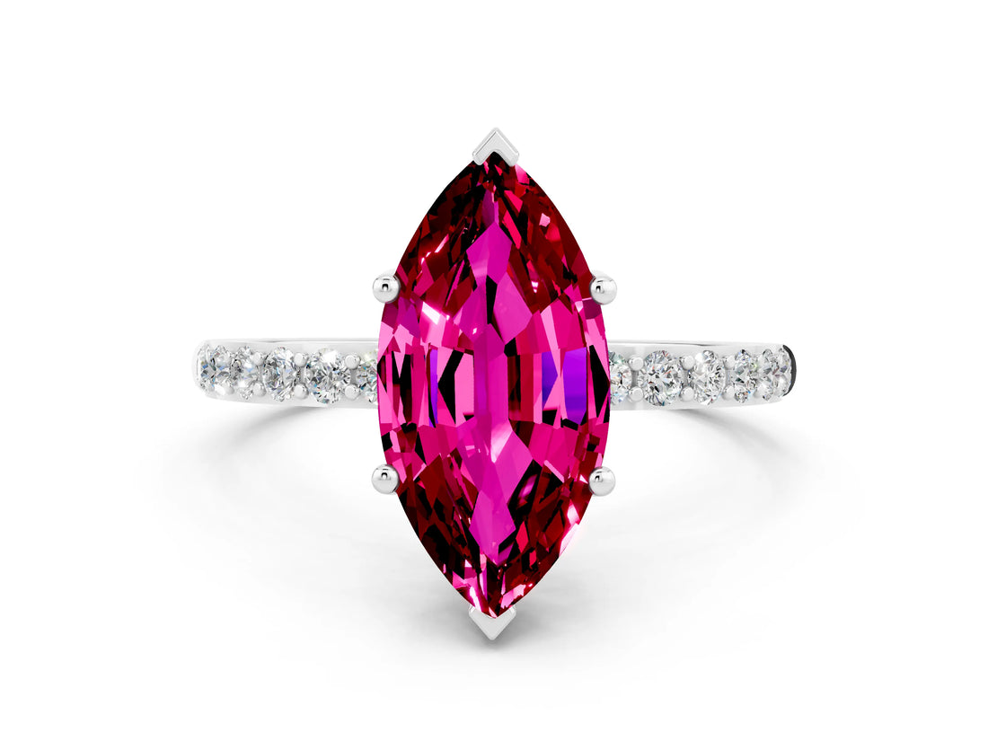 White gold Marquise Cut Diamond Pavé Band with Six-Prong Setting