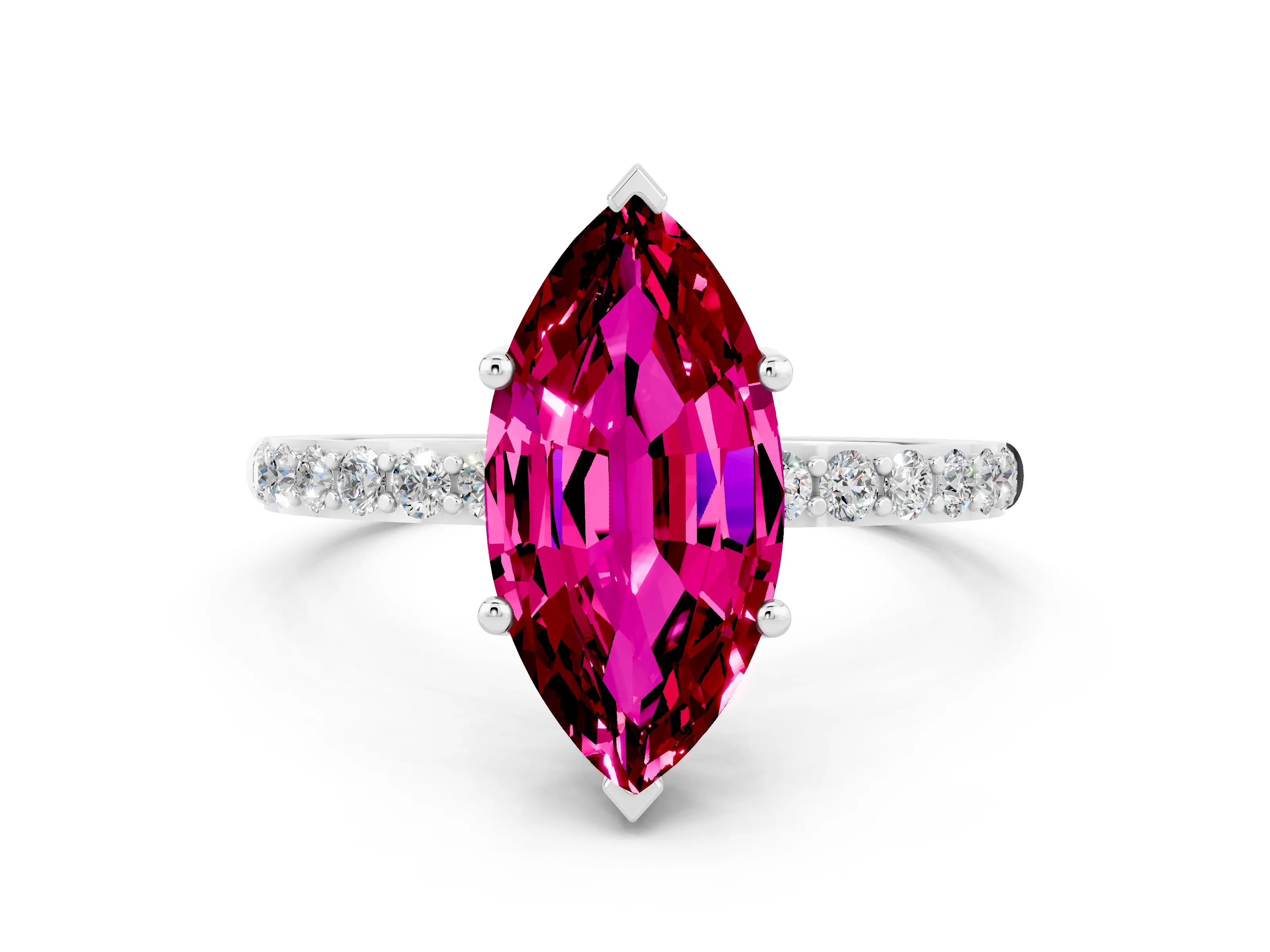 White gold Marquise Cut Diamond Pavé Band with Six-Prong Setting