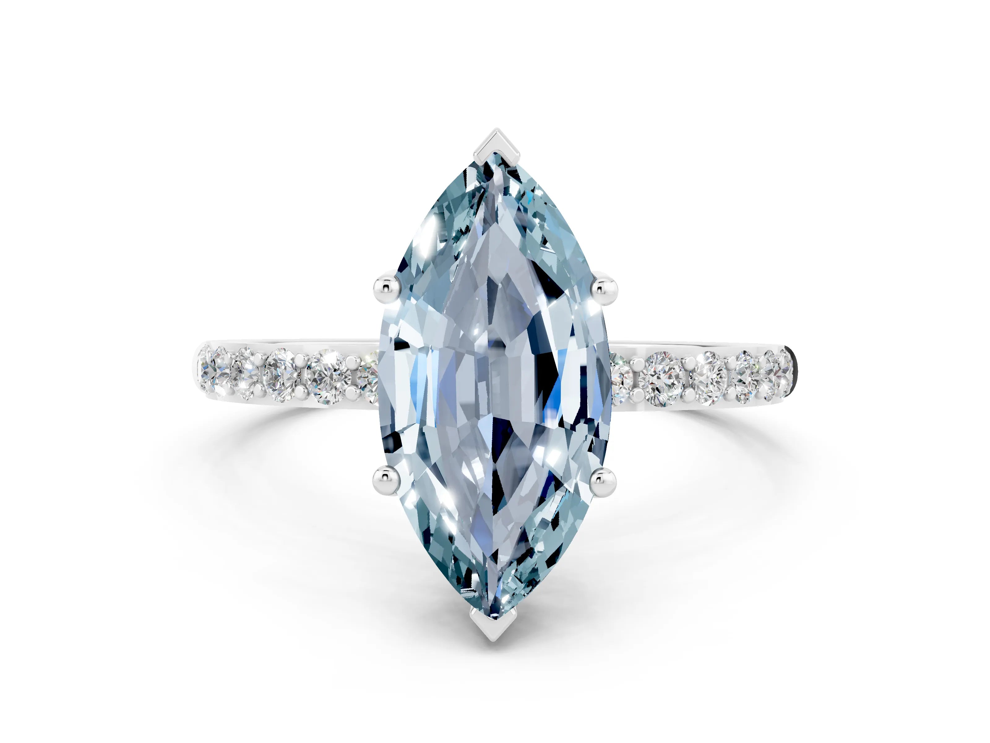White gold Marquise Cut Diamond Pavé Band with Six-Prong Setting