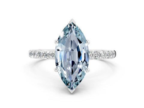 White gold Marquise Cut Diamond Pavé Band with Six-Prong Setting