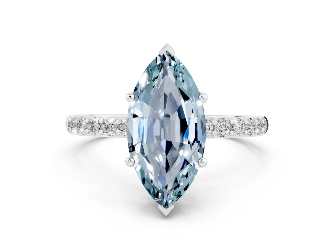 White gold Marquise Cut Diamond Pavé Band with Six-Prong Setting