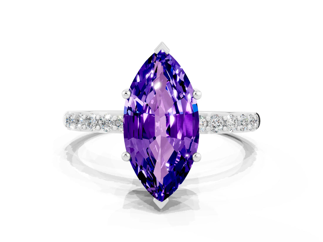 White gold Marquise Cut Diamond Pavé Band with Six-Prong Setting