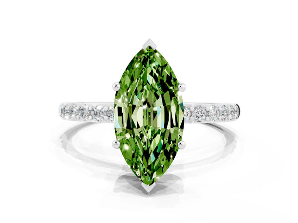 Silver Marquise Cut Diamond Pavé Band with Six-Prong Setting