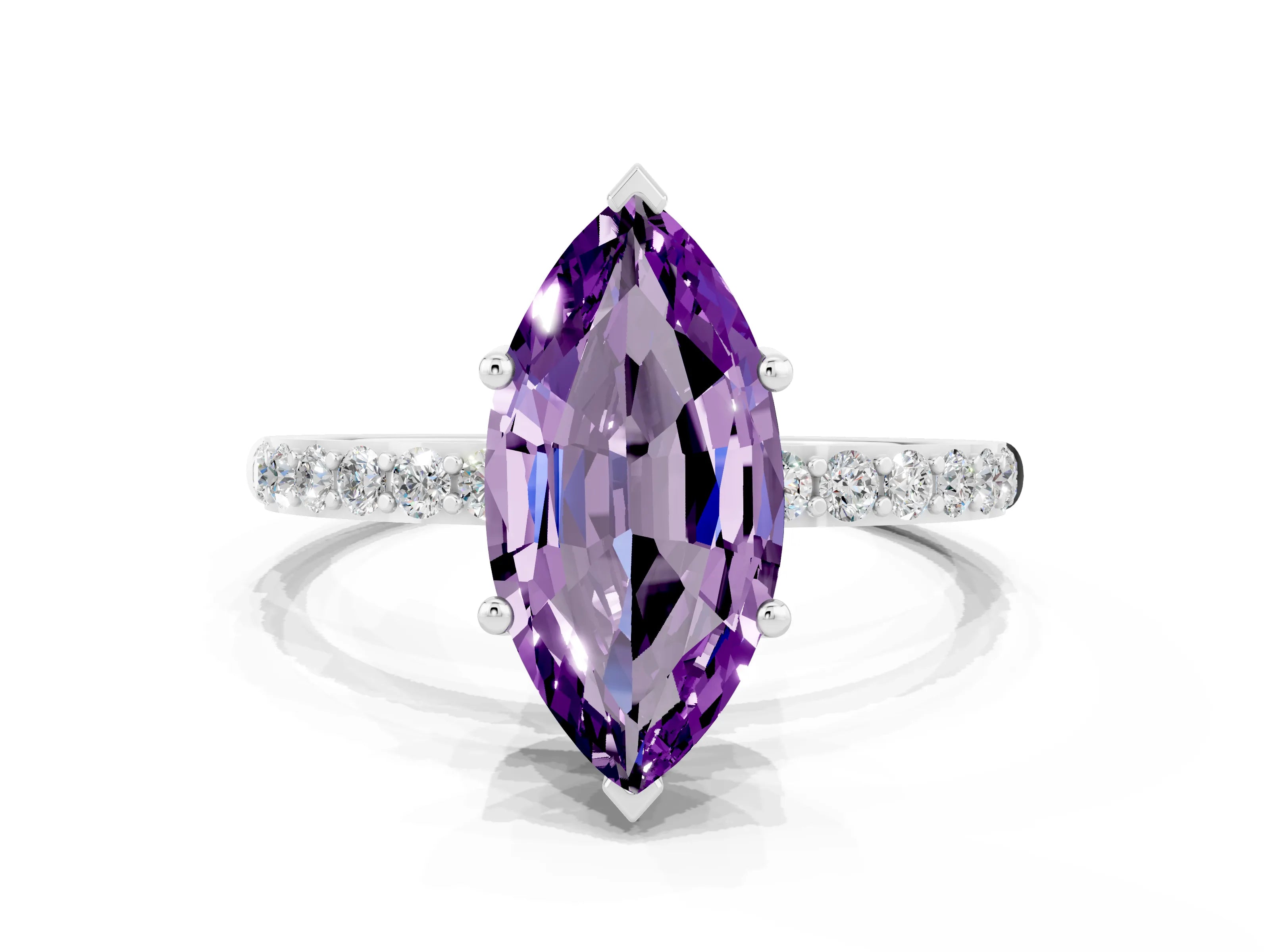 White gold Marquise Cut Diamond Pavé Band with Six-Prong Setting