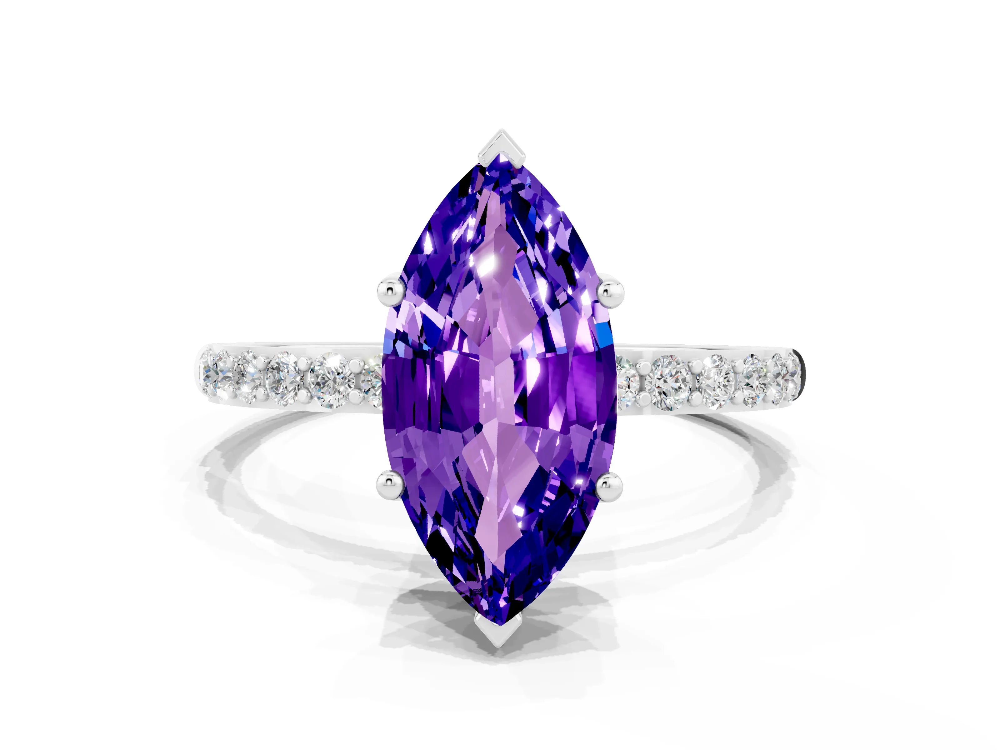White gold Marquise Cut Diamond Pavé Band with Six-Prong Setting