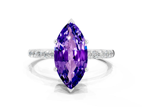 White gold Marquise Cut Diamond Pavé Band with Six-Prong Setting
