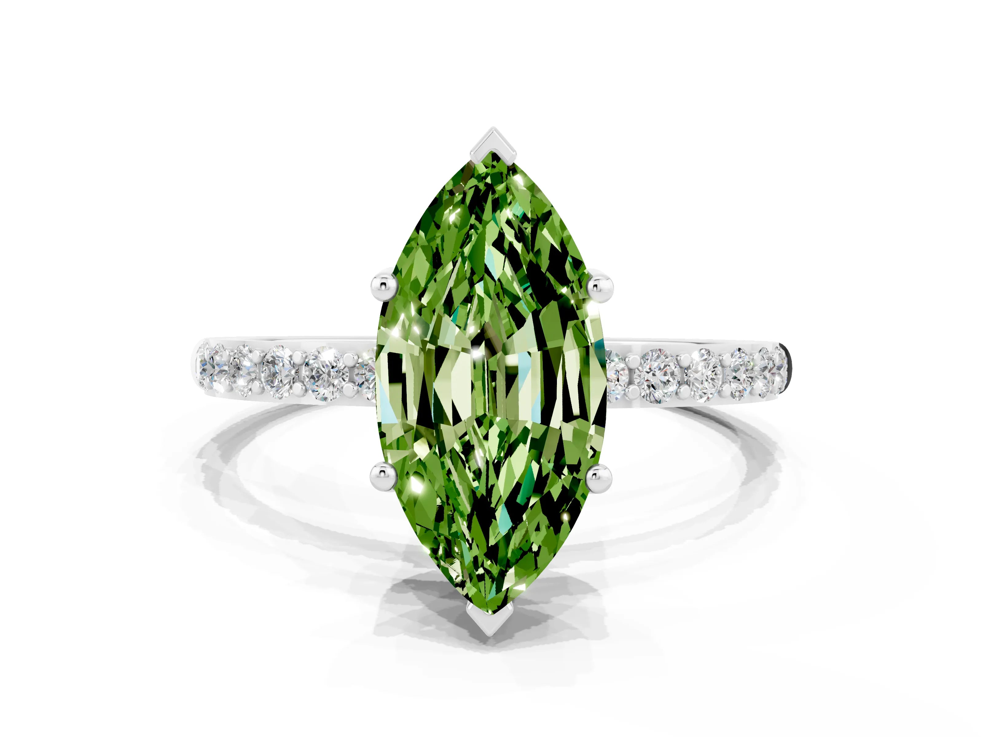 White gold Marquise Cut Diamond Pavé Band with Six-Prong Setting