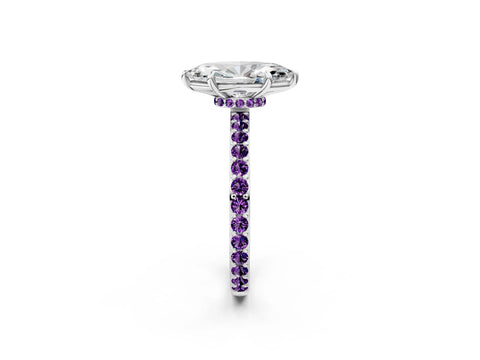 White gold Marquise Cut Diamond Pavé Engagement Ring with Round with Amethyst side stone Accents and Prong Setting_14