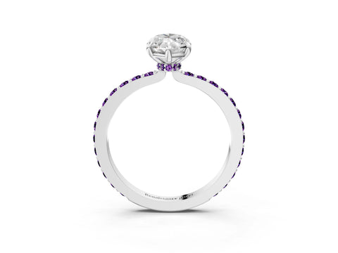 White gold Marquise Cut Diamond Pavé Engagement Ring with Round with Amethyst side stone Accents and Prong Setting_15