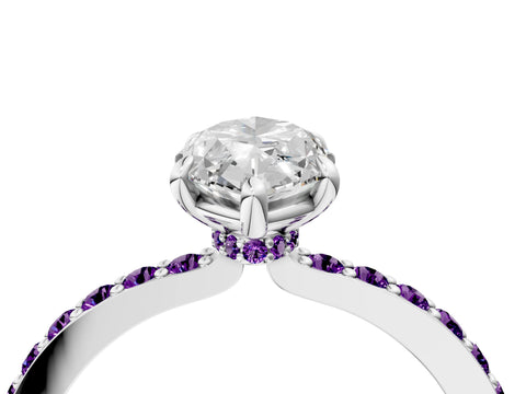 White gold Marquise Cut Diamond Pavé Engagement Ring with Round with Amethyst side stone Accents and Prong Setting_16