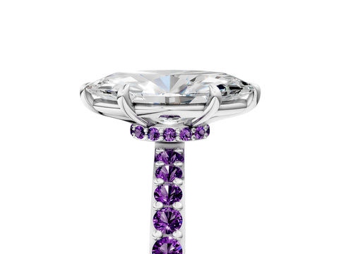White gold Marquise Cut Diamond Pavé Engagement Ring with Round with Amethyst side stone Accents and Prong Setting_5