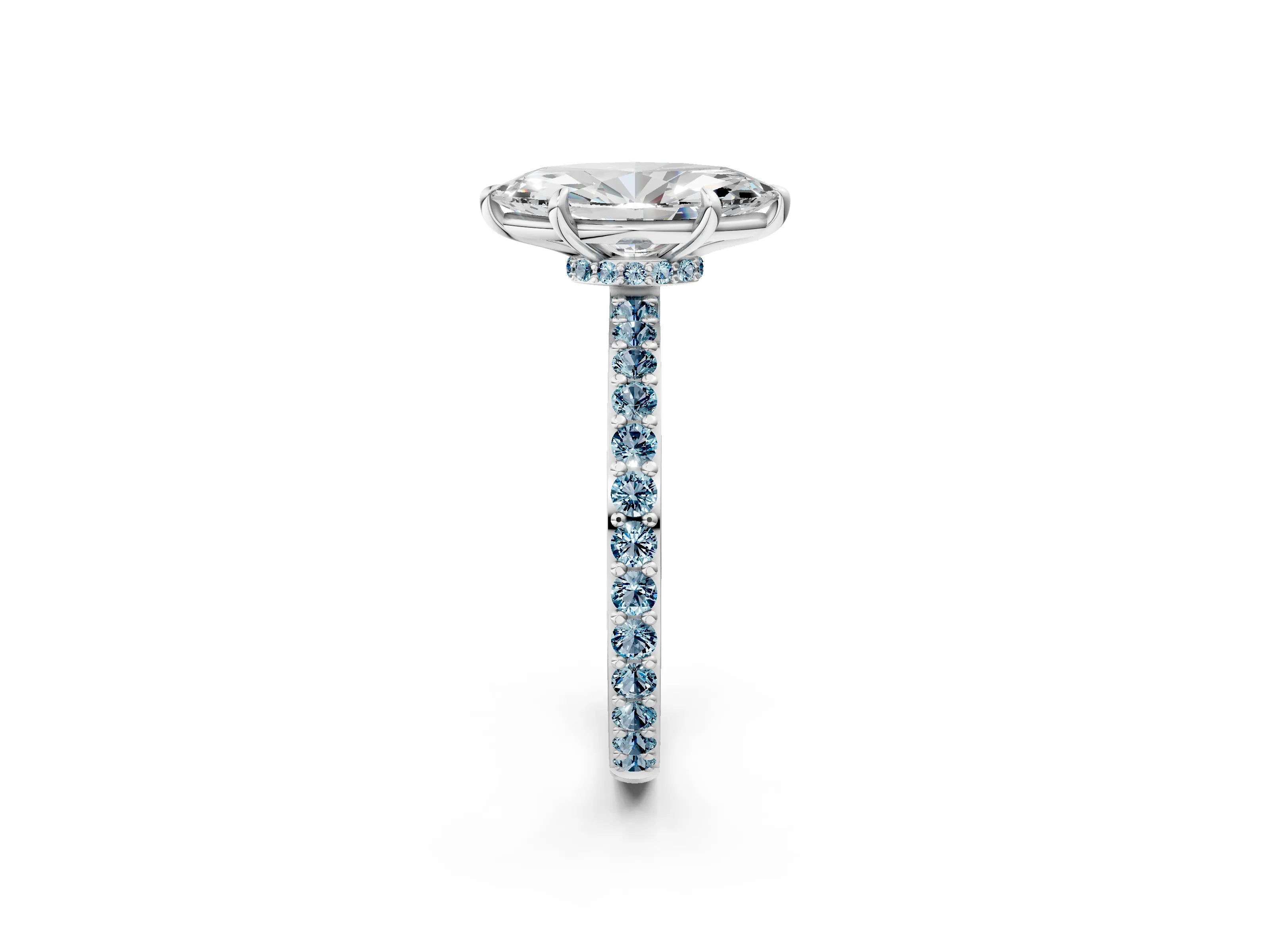 White gold Marquise Cut Diamond Pavé Engagement Ring with Round with Aquamarine side stone Accents and Prong Setting_14