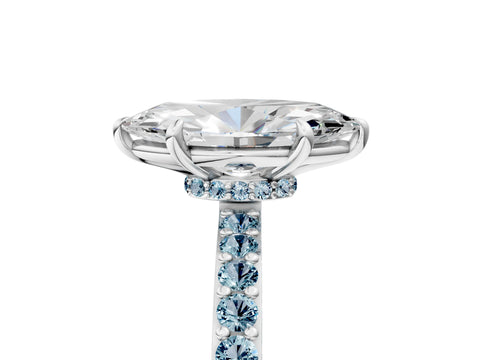 White gold Marquise Cut Diamond Pavé Engagement Ring with Round with Aquamarine side stone Accents and Prong Setting_17